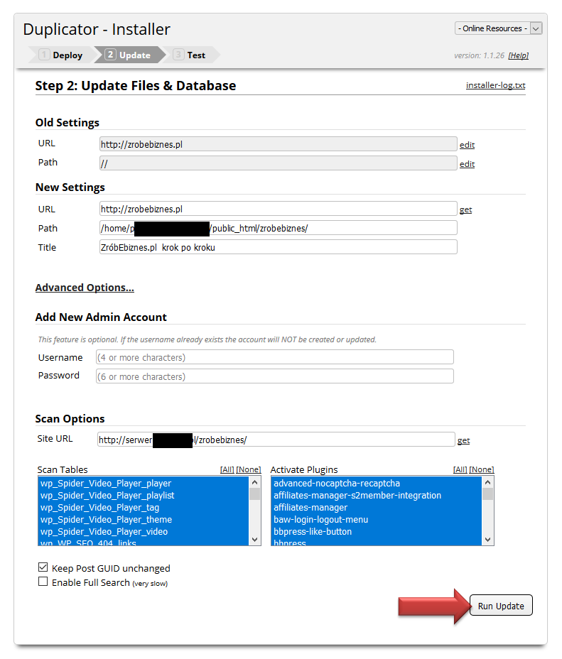 run update duplicator