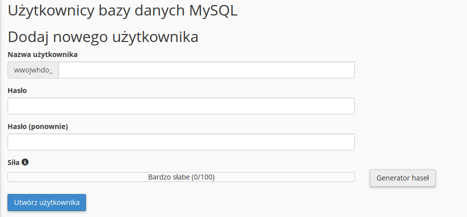 dodanie uzytkownika bazy