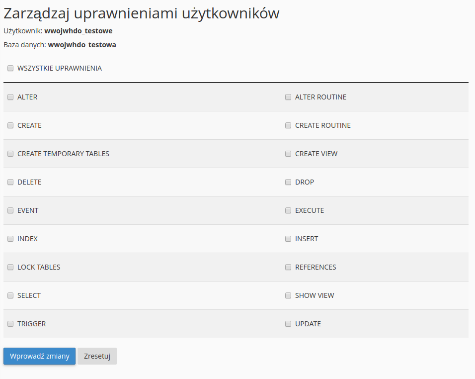 uprawnienia uzytkownika bazy