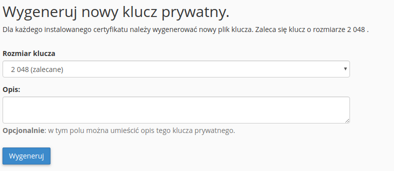 generowanie klucza prywatnego