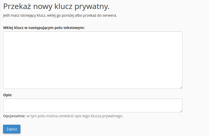 przekazanie nowego klucza ssl